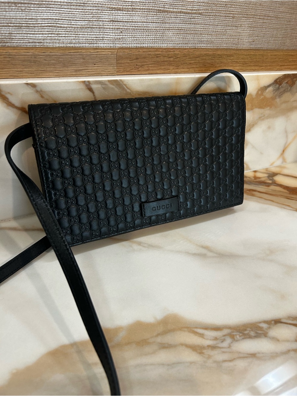 Gucci Black Embossed Leather Crossbody Bag
